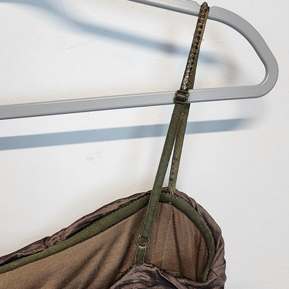 Vintage Ruched Crinkled Bodycon Cocktail Mini Dress Size M Dark Brown Ariella - Picture 8 of 15